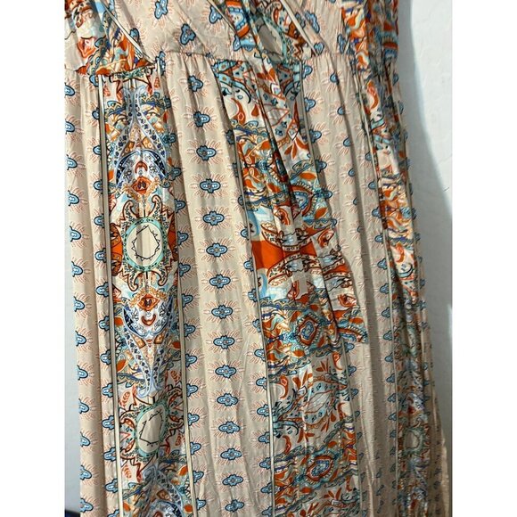Women Orange Blue Maxi Dress With Belt Tie Sz XL Flutter Sleeves Pullover - Picture 4 of 7